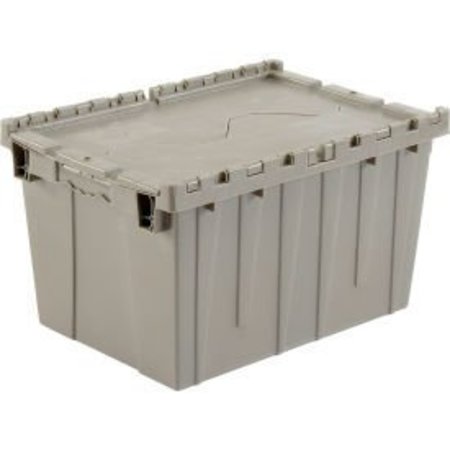 GLOBAL EQUIPMENT Attached Lid Shipping Container 27-3/16 x 16-5/8 x 12-1/2 Gray with Dolly Combo 257814GYP